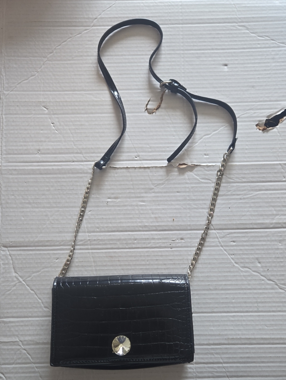 Stradivarius Crossbody Faux Leather Handbag With Jeweled Button